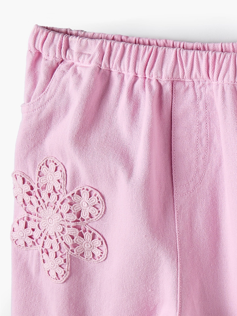 Peter Pan Collar Long Sleeves Top and Pants Set with Floral Embroidery