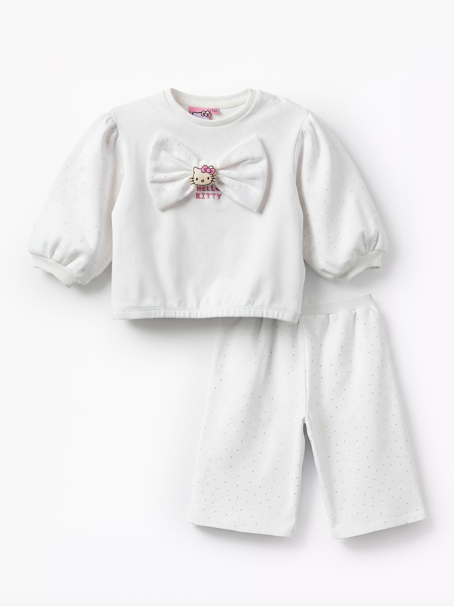 Round Neck Long Sleeves Top and Pants Set with Hello Kitty Accent