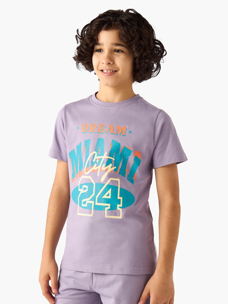 Set of 3 Crew Neck Short Sleeves T-Shirt and Shorts Set with Print