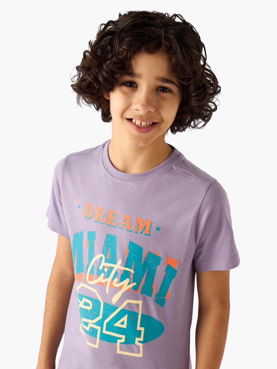 Set of 3 Crew Neck Short Sleeves T-Shirt and Shorts Set with Print