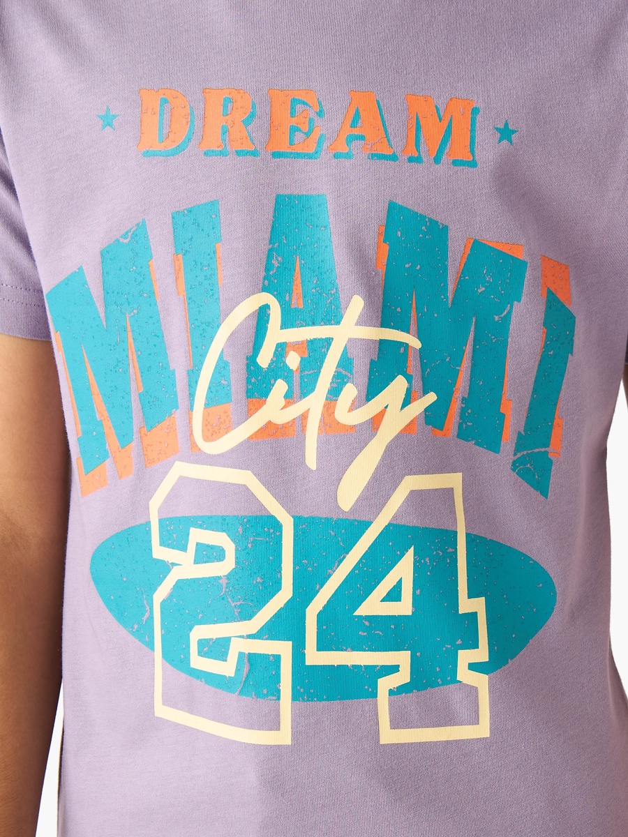 Set of 3 Crew Neck Short Sleeves T-Shirt and Shorts Set with Print