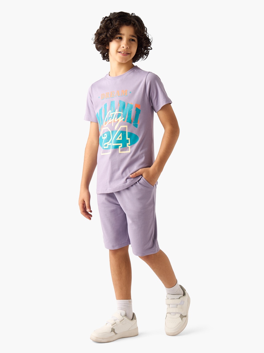 Set of 3 Crew Neck Short Sleeves T-Shirt and Shorts Set with Print