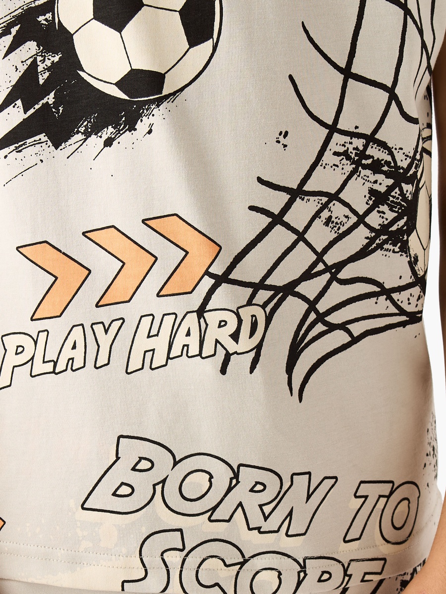 Set of 3 Crew Neck Short Sleeves T-Shirt and Shorts Set with Football Print