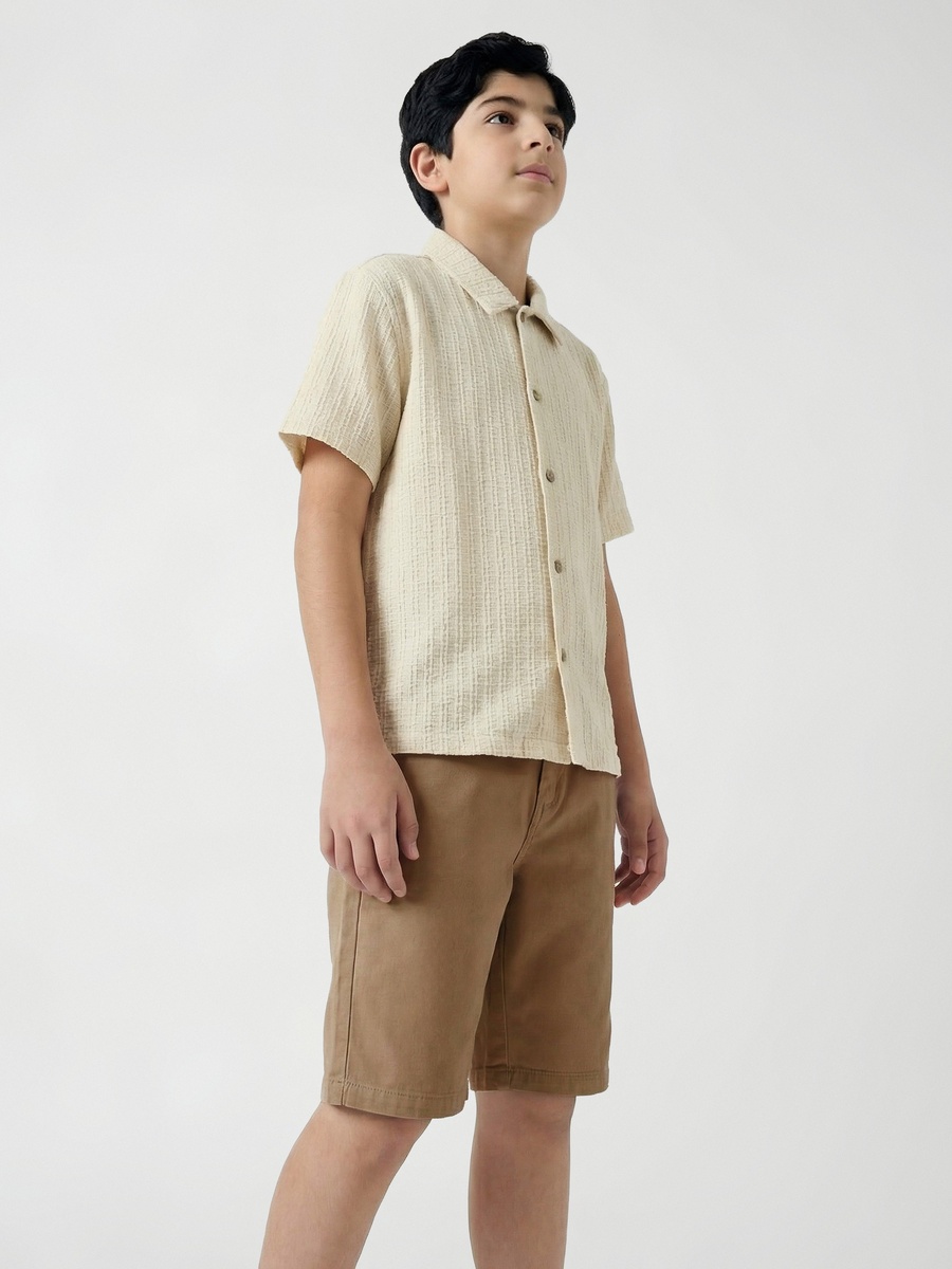 Collared Short Sleeve Shirt and Shorts Set with Pockets