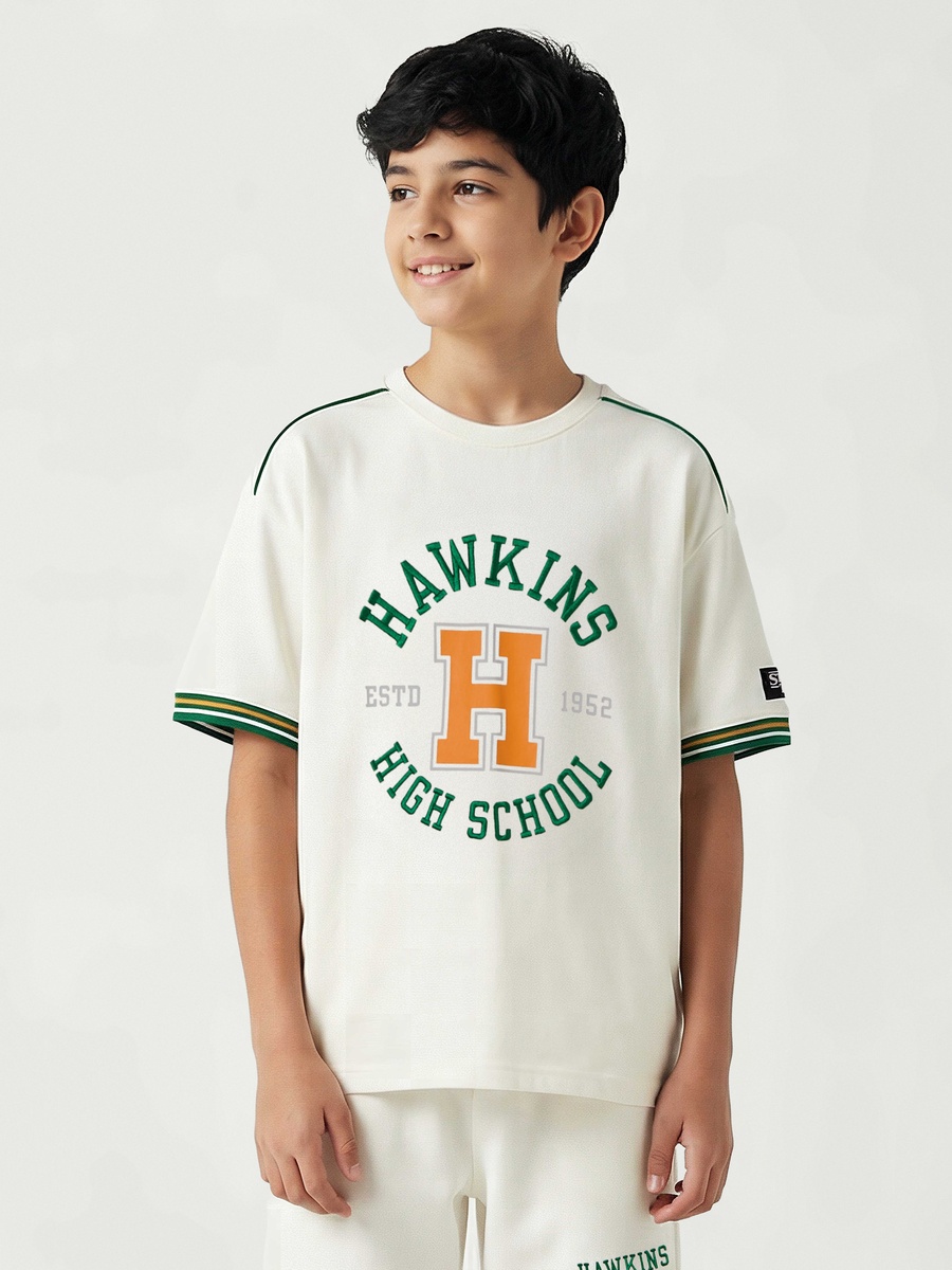 Crew Neck Short Sleeve T-Shirt and Shorts Set with Stranger Things Print