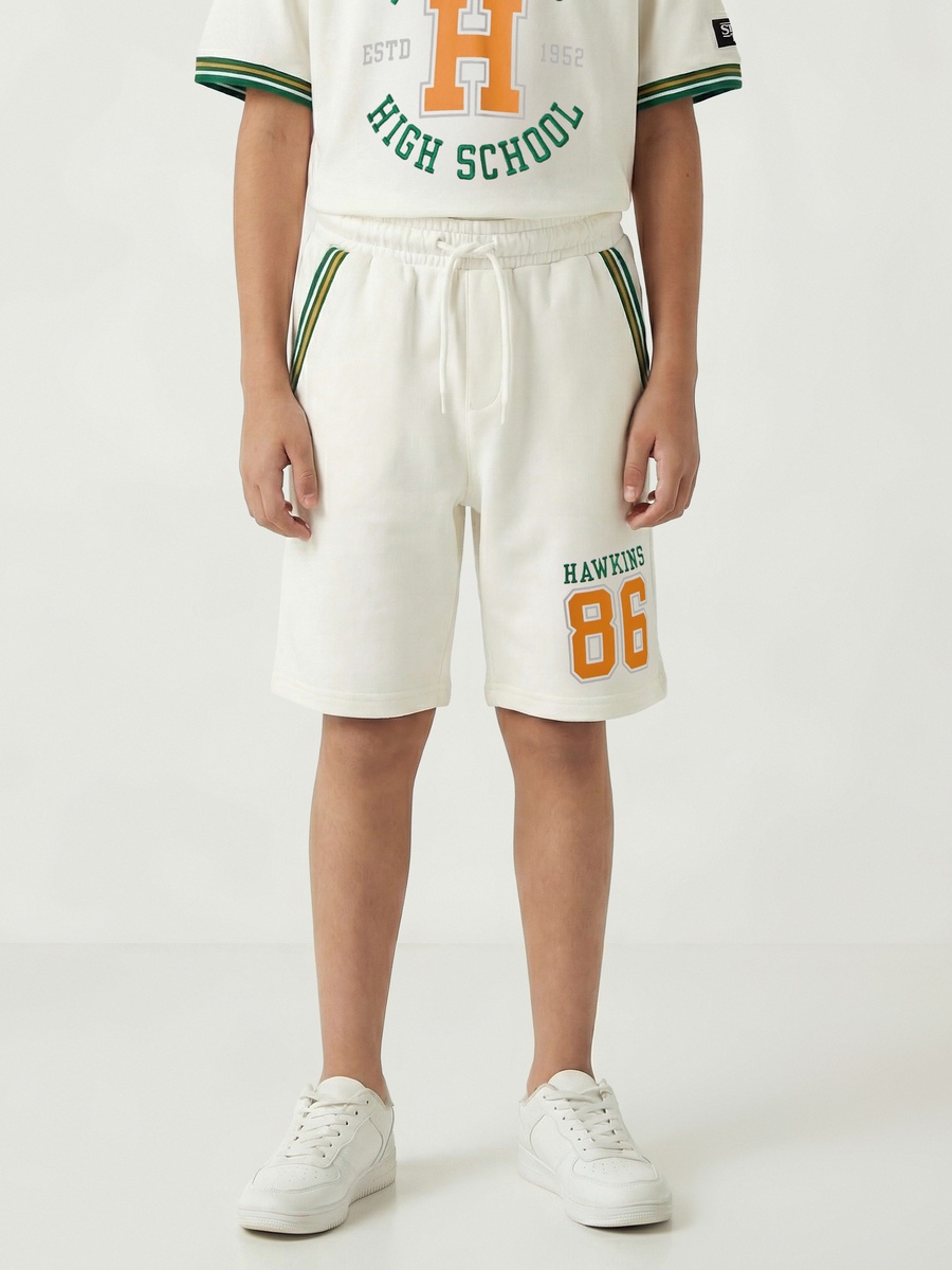 Crew Neck Short Sleeve T-Shirt and Shorts Set with Stranger Things Print