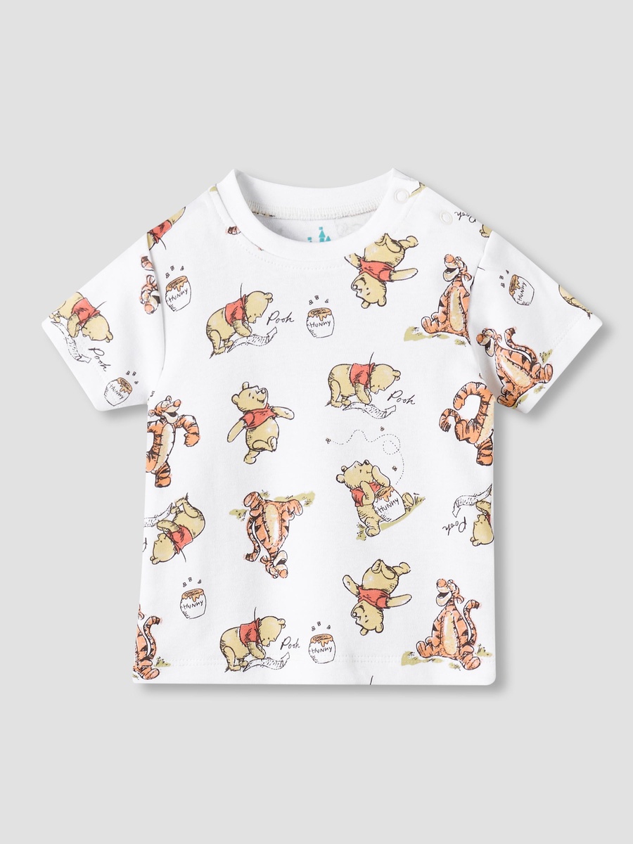 Crew Neck Short Sleeves T-Shirt and Dungaree Set with Winnie the Pooh Print
