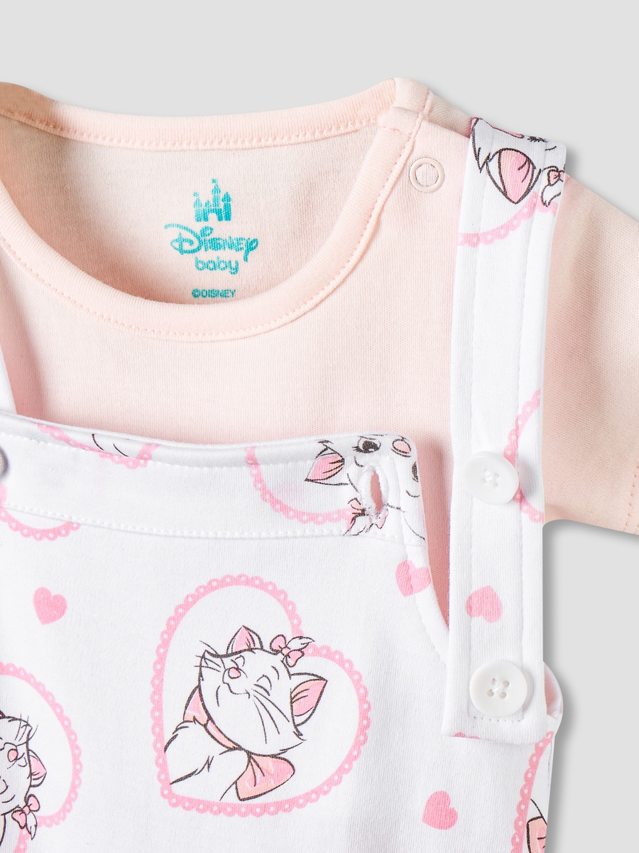 Round Neck Short Sleeves T-Shirt and Dungaree Set with Marie Print