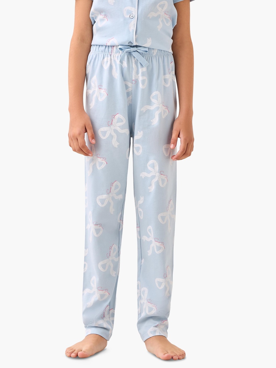 Cotton Collared Short Sleeves Pyjama Set with Bow Print