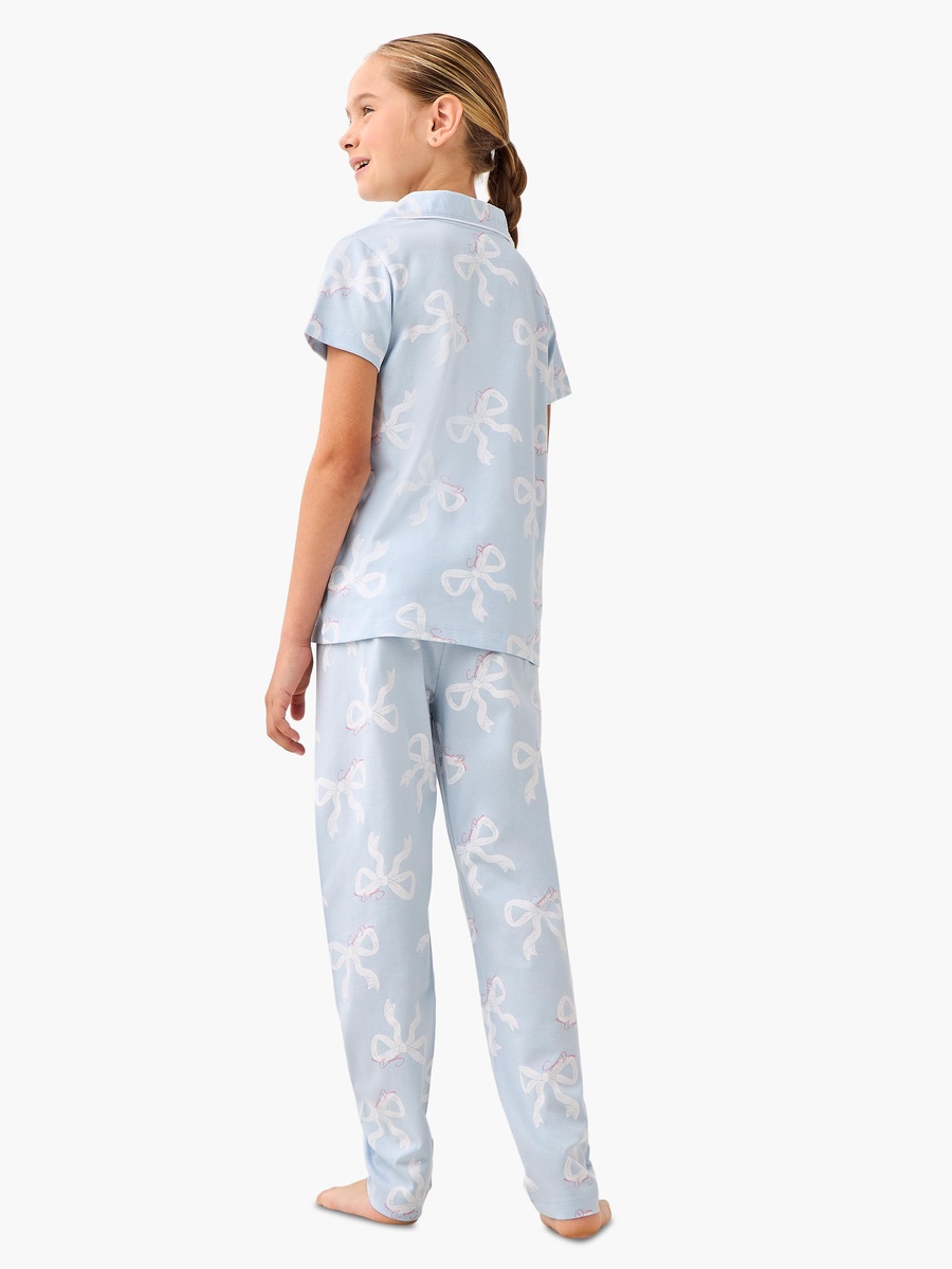 Cotton Collared Short Sleeves Pyjama Set with Bow Print