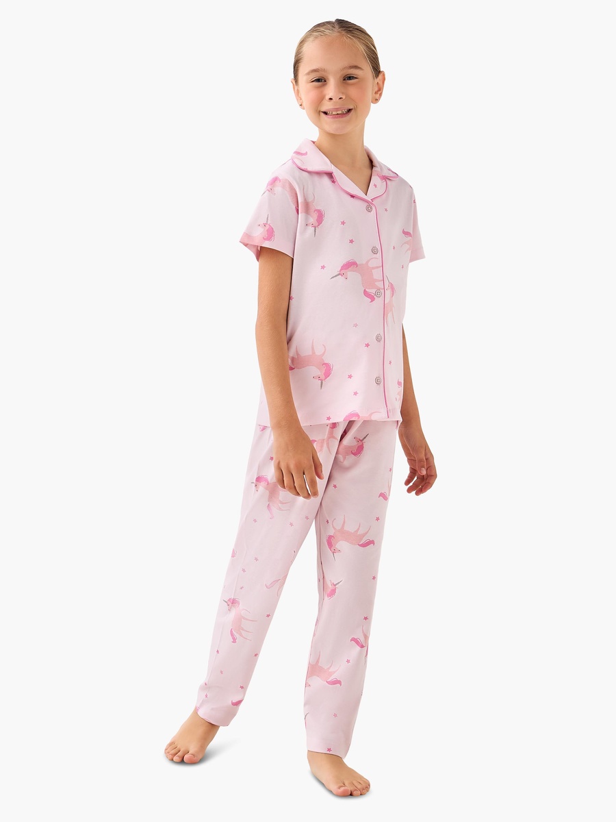 Cotton Collared Short Sleeves Pyjama Set with Unicorn Print