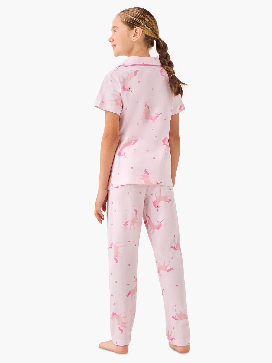 Cotton Collared Short Sleeves Pyjama Set with Unicorn Print