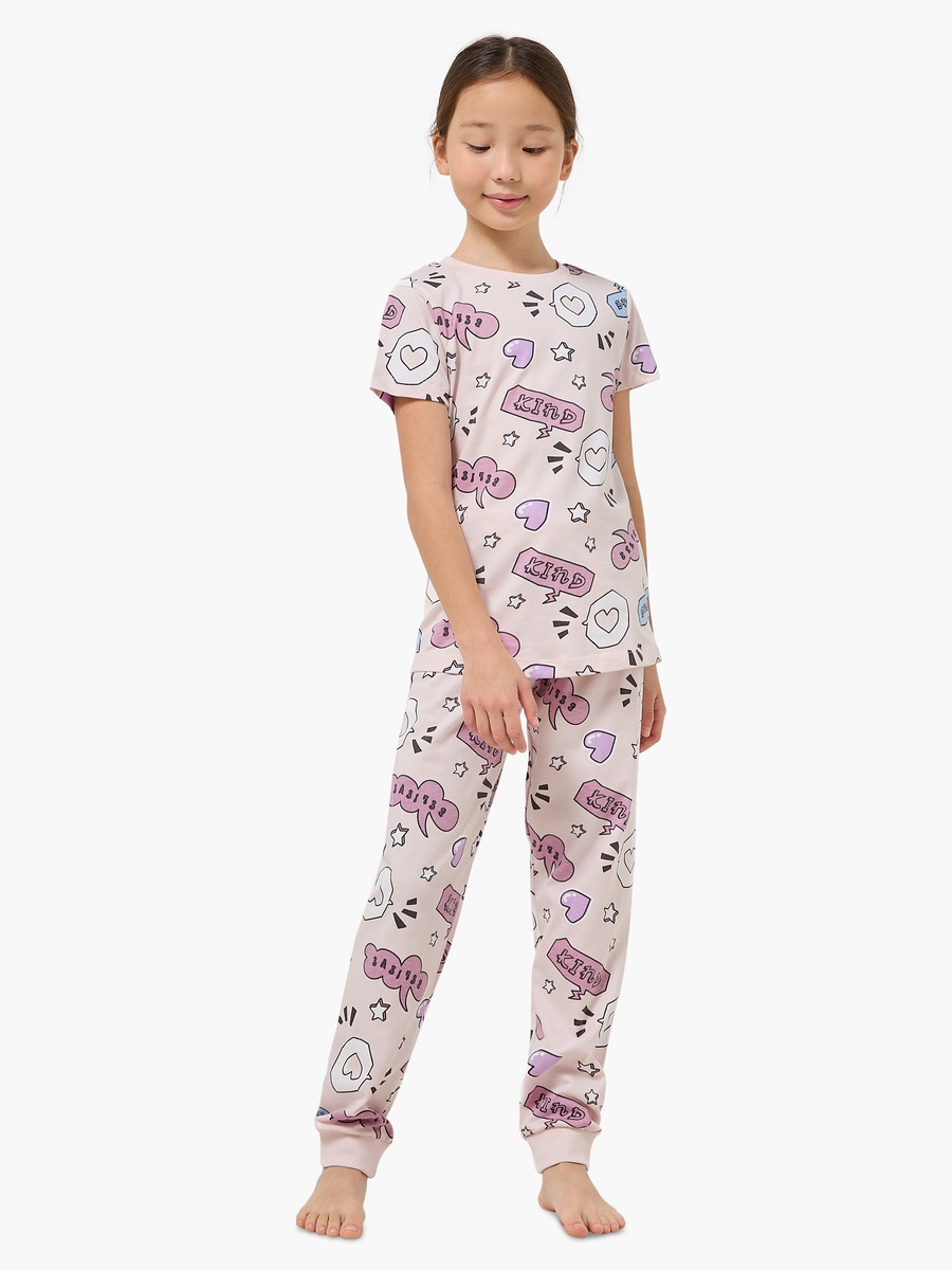Cotton Crew Neck Short Sleeve Pyjama Set with Print