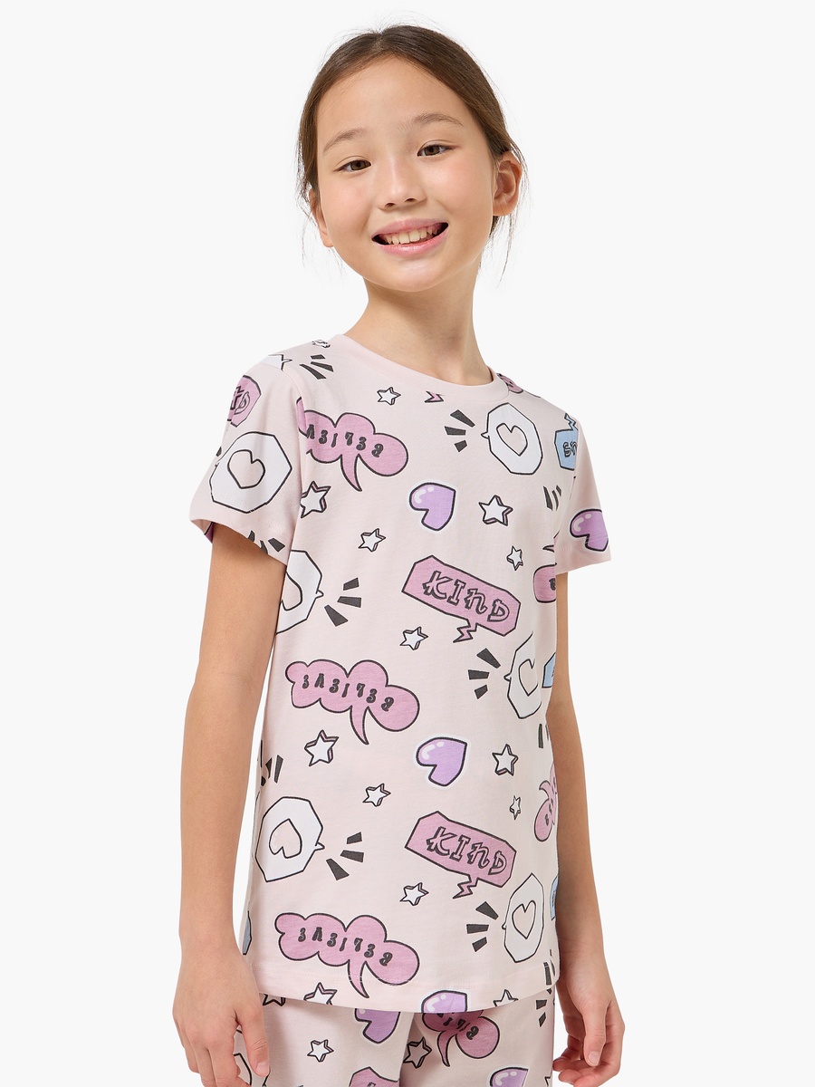 Cotton Crew Neck Short Sleeve Pyjama Set with Print