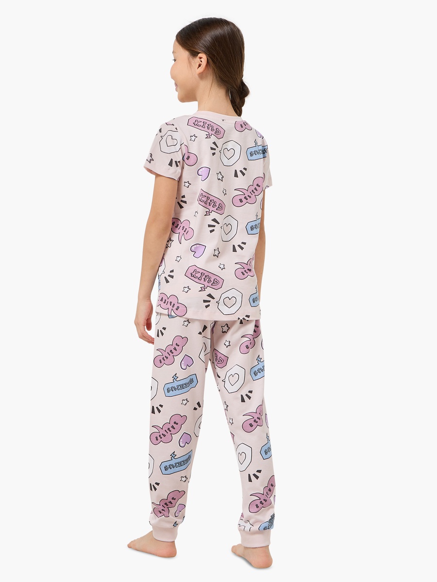 Cotton Crew Neck Short Sleeve Pyjama Set with Print
