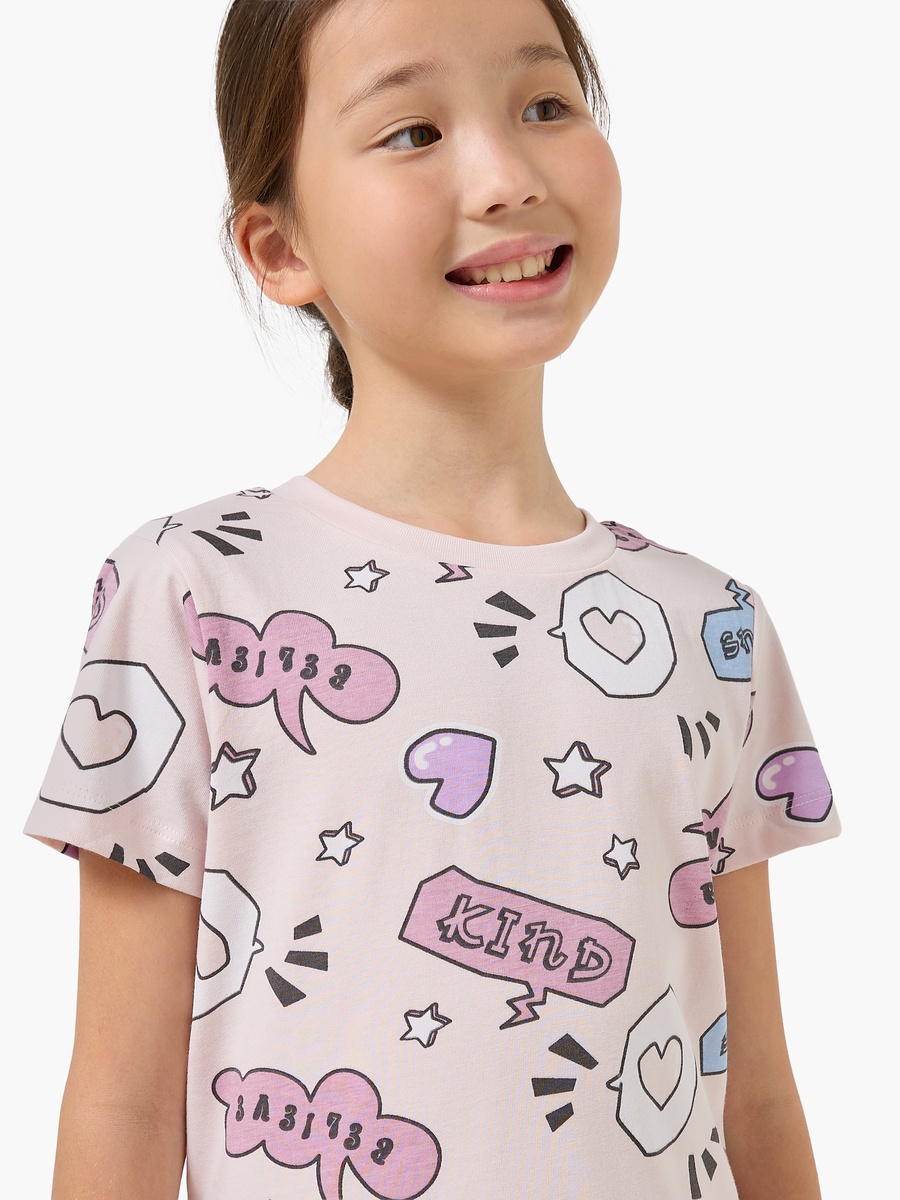 Cotton Crew Neck Short Sleeve Pyjama Set with Print
