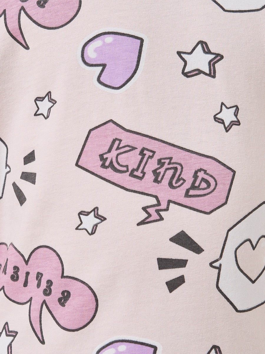 Cotton Crew Neck Short Sleeve Pyjama Set with Print