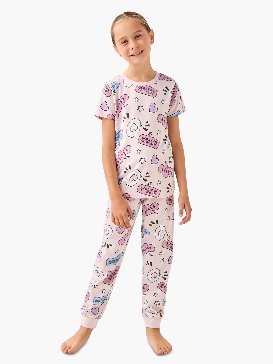 Pack of 3 Cotton Round Neck Short Sleeves Pyjama Set with Graphic Print