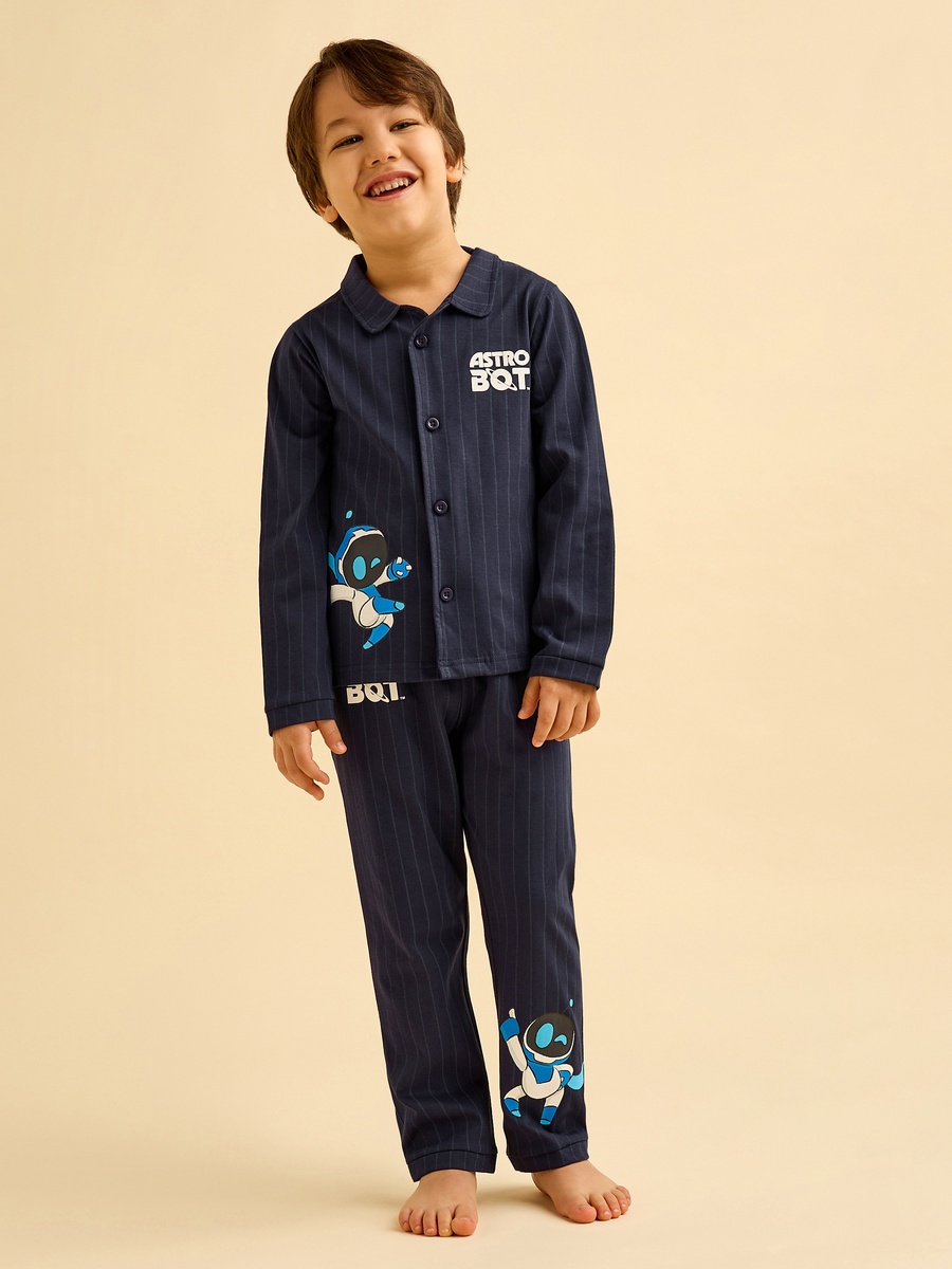 Cotton Collared Long Sleeve Pyjama Set with Print
