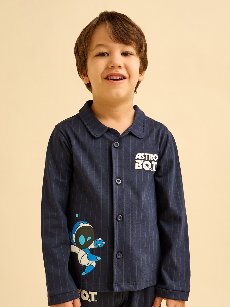 Cotton Collared Long Sleeve Pyjama Set with Print