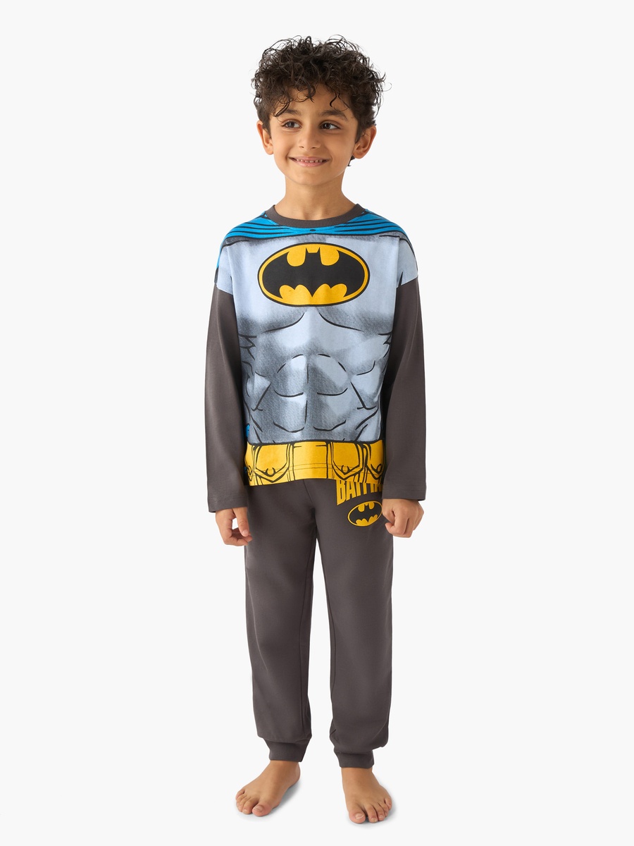 Cotton Crew Neck Long Sleeves Pyjama Set with Batman Print