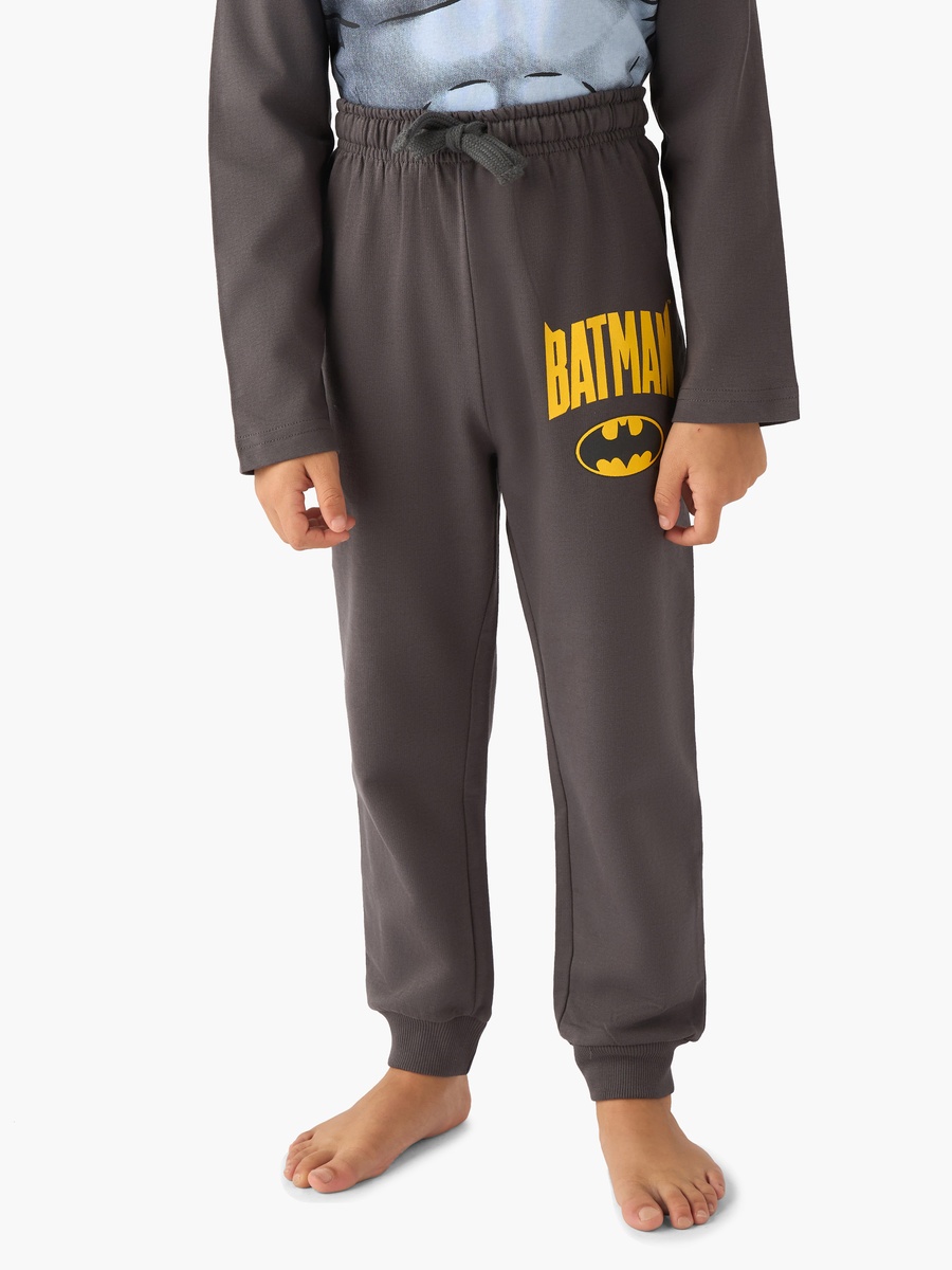 Cotton Crew Neck Long Sleeves Pyjama Set with Batman Print