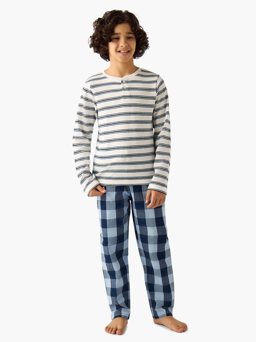 Cotton Henley Neck Long Sleeves Pyjama Set with Print