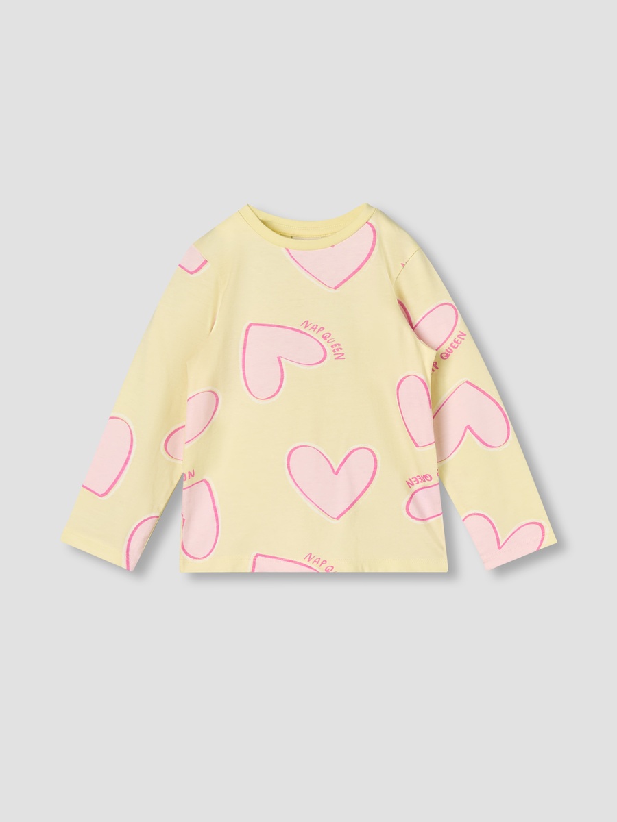 Cotton Round Neck Long Sleeves Pyjama Set with Heart Print