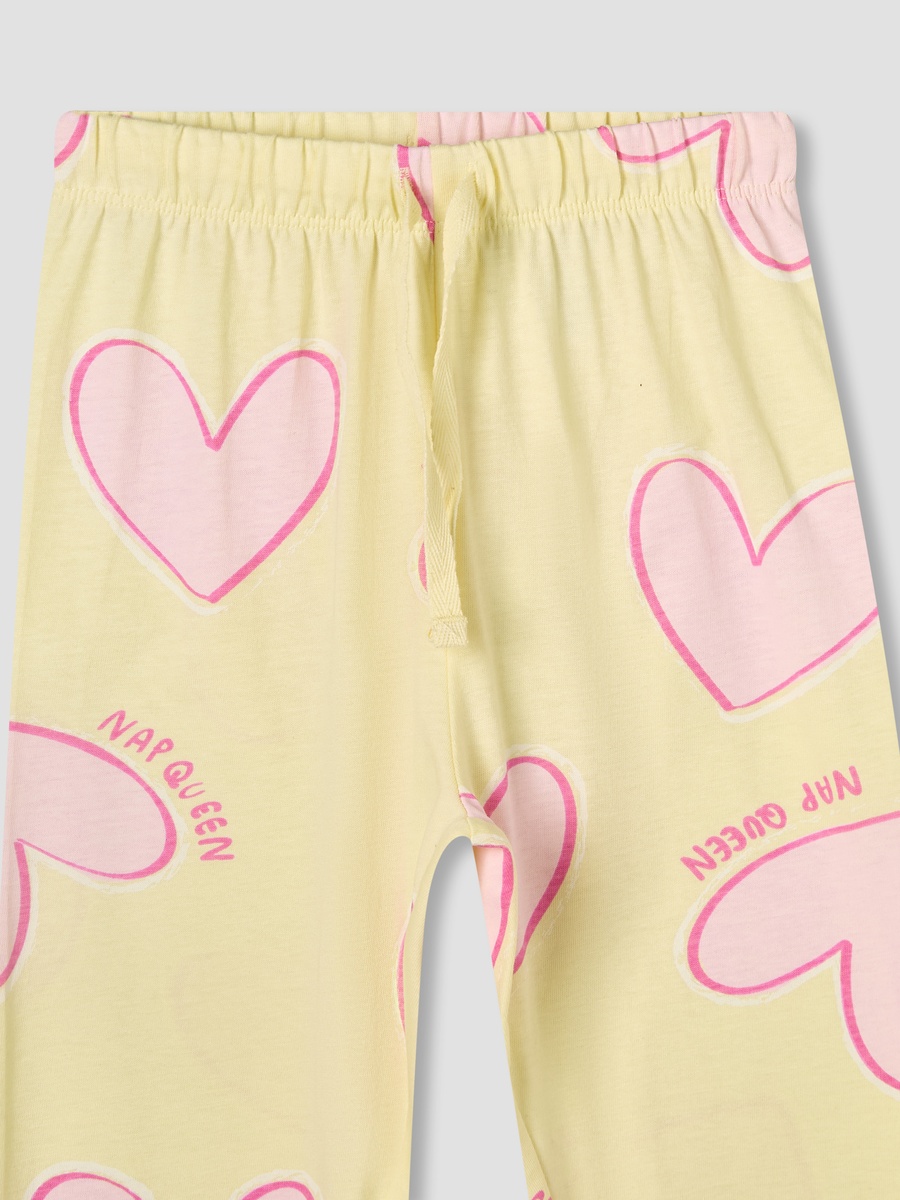 Cotton Round Neck Long Sleeves Pyjama Set with Heart Print