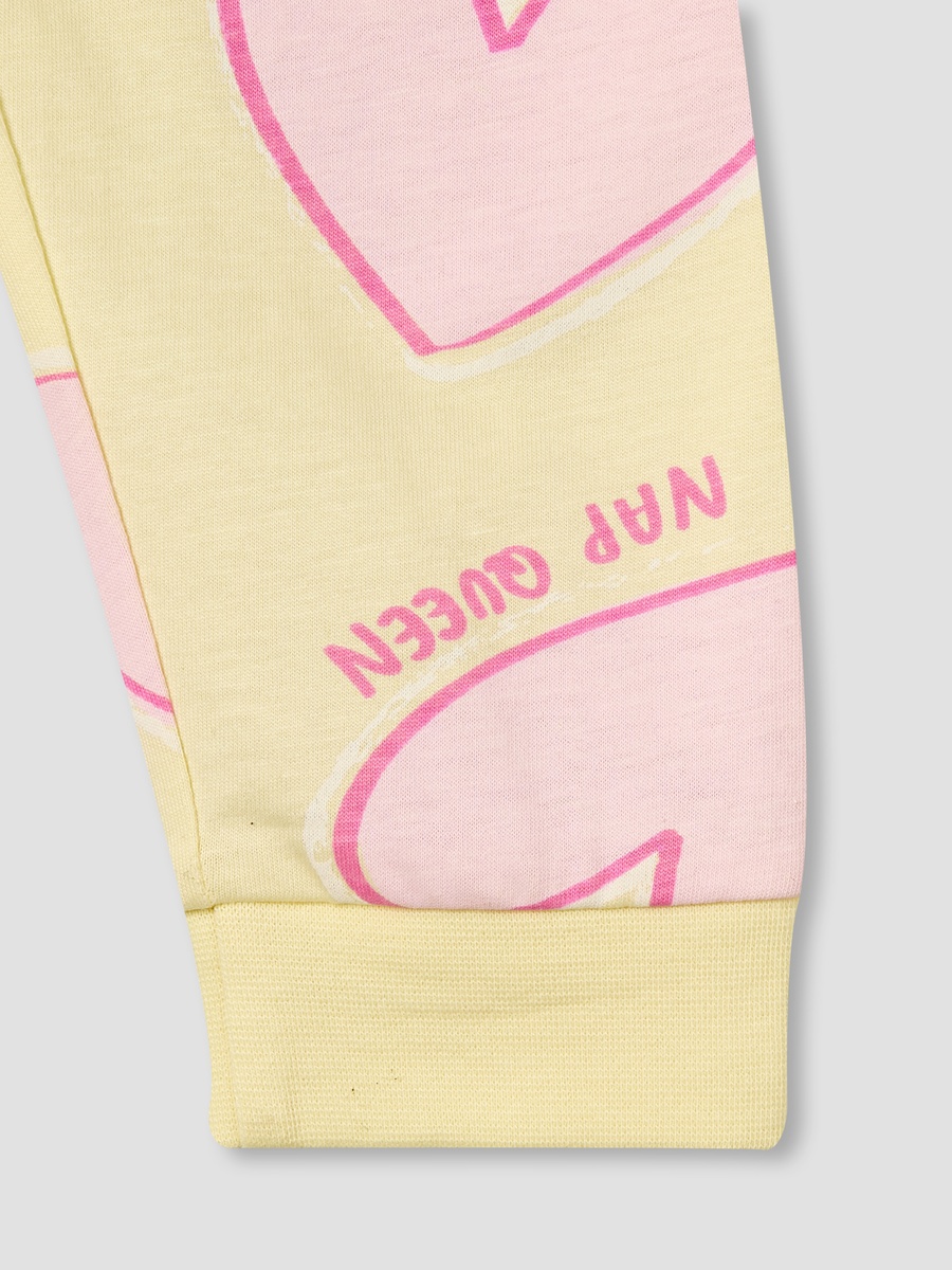 Cotton Round Neck Long Sleeves Pyjama Set with Heart Print