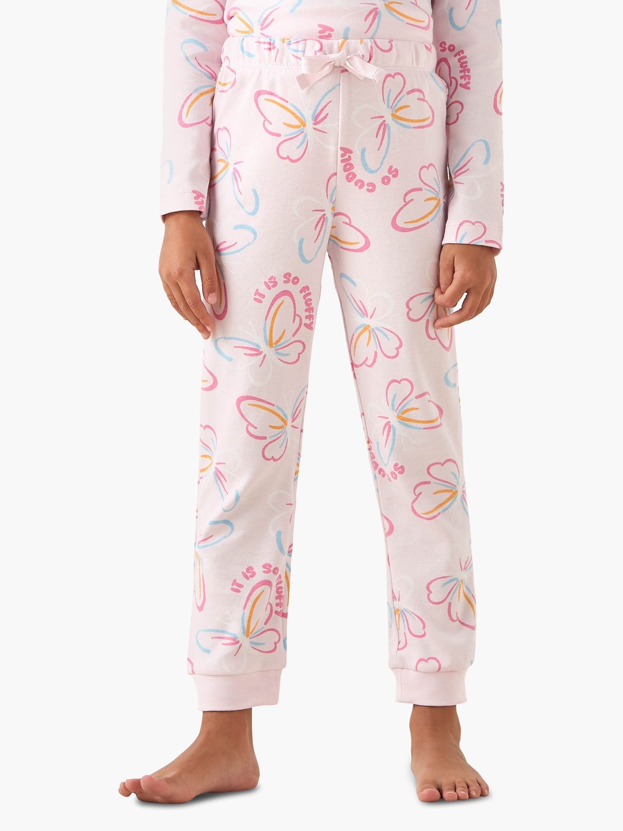 Cotton Crew Neck Long Sleeves Pyjama Set with Butterfly Print