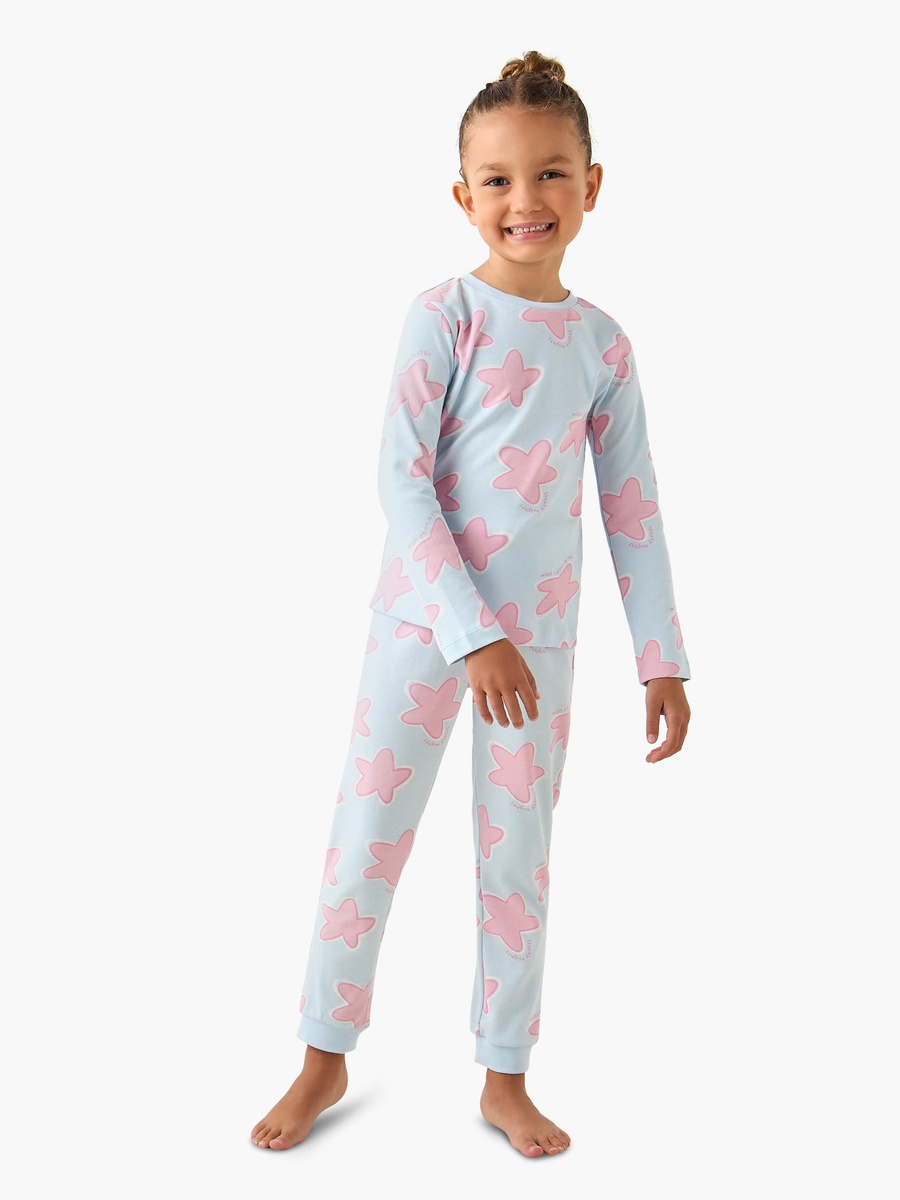 Cotton Crew Neck Long Sleeves Pyjama Set with Star Print