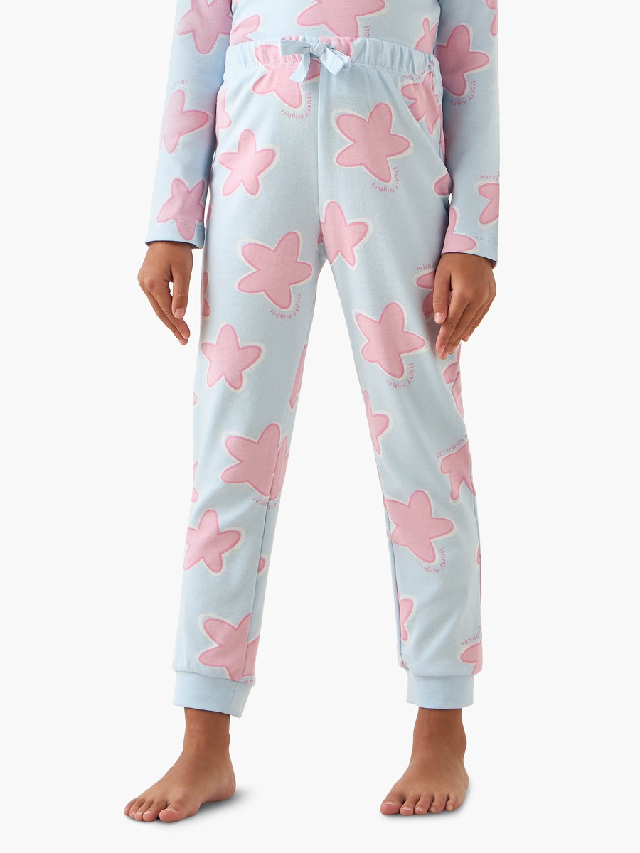Cotton Crew Neck Long Sleeves Pyjama Set with Star Print