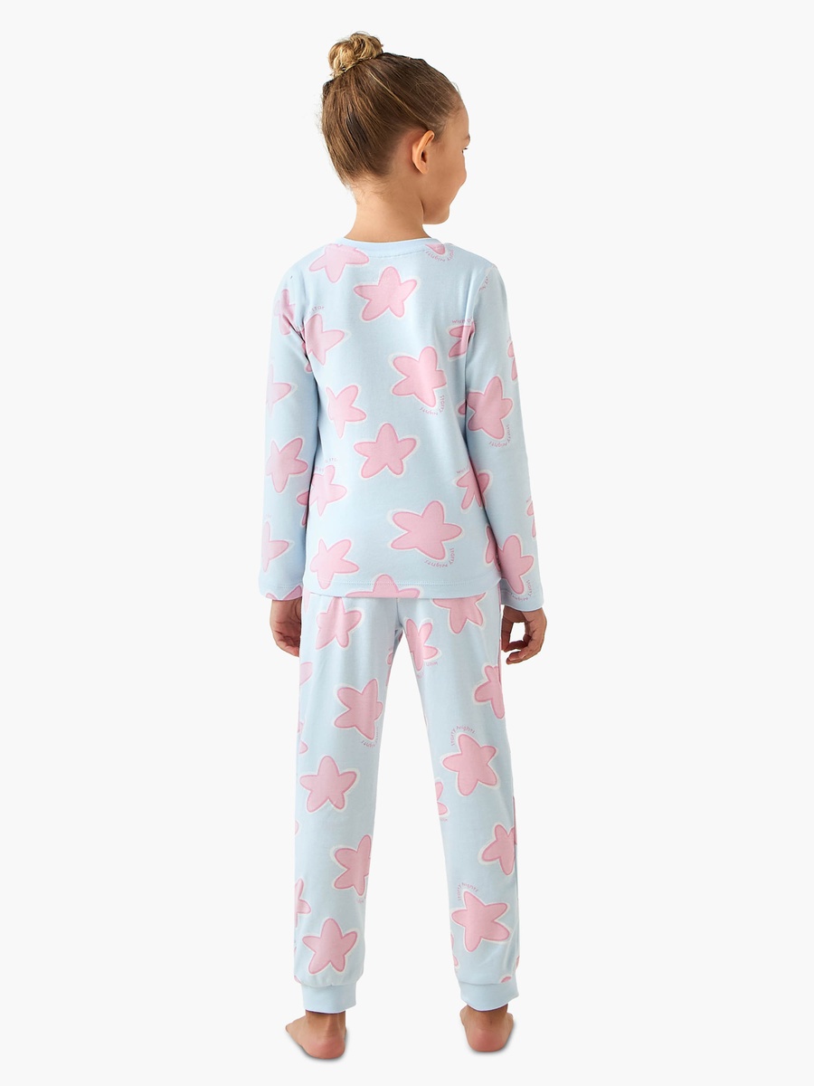 Cotton Crew Neck Long Sleeves Pyjama Set with Star Print