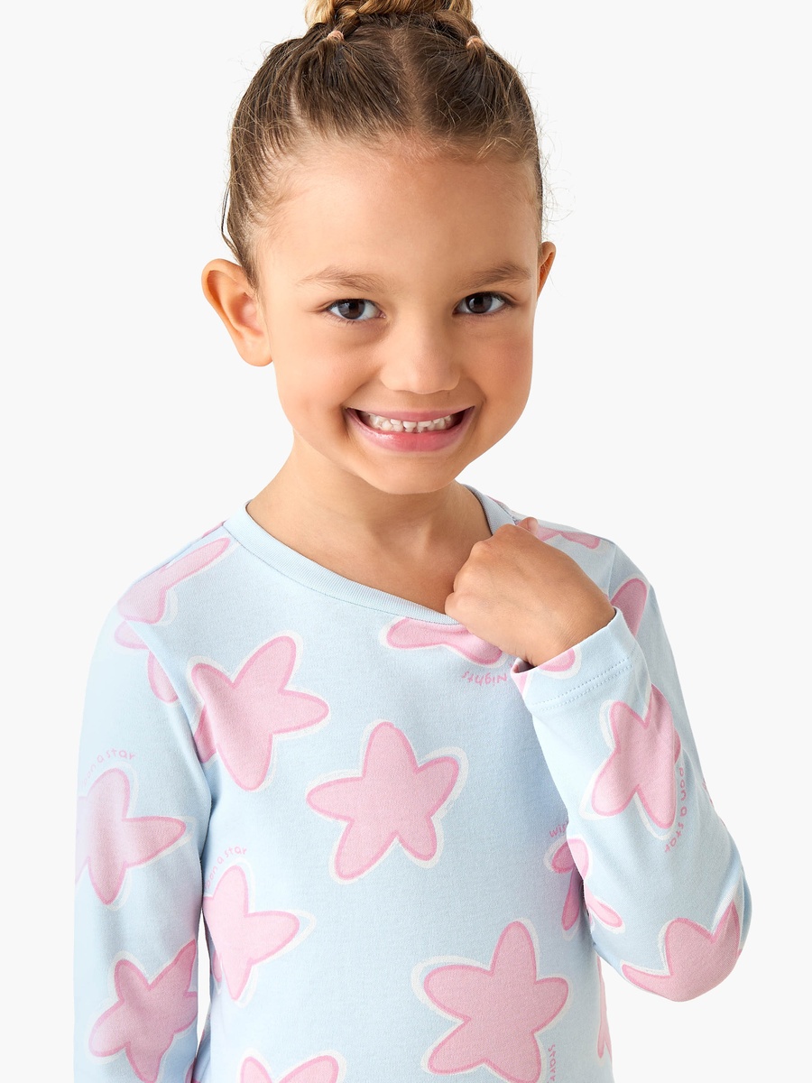 Cotton Crew Neck Long Sleeves Pyjama Set with Star Print