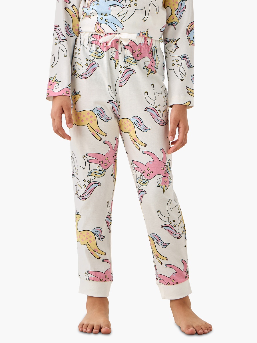Cotton Round Neck Long Sleeves Pyjama Set with Unicorn Print
