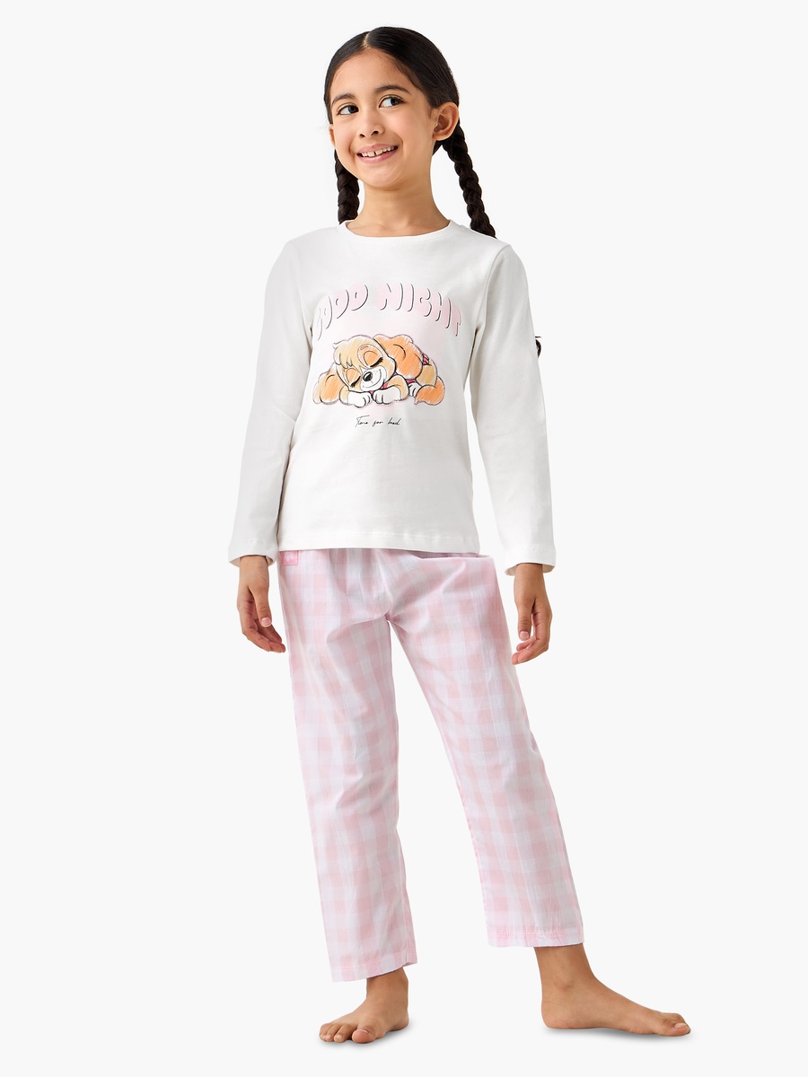 Cotton Round Neck Long Sleeves Pyjama Set with Print