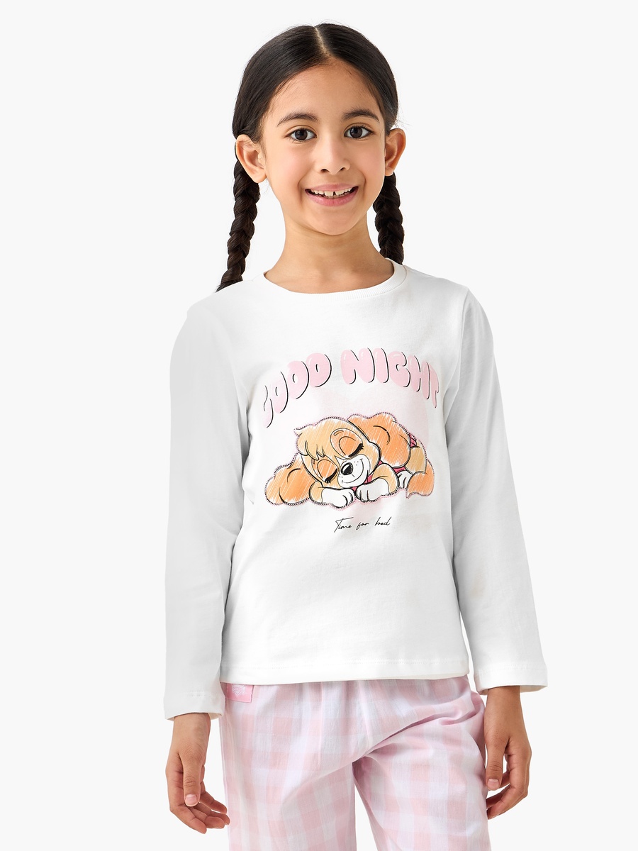 Cotton Round Neck Long Sleeves Pyjama Set with Print