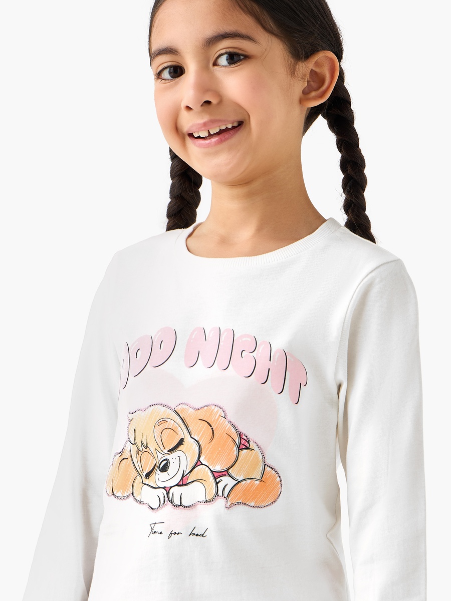 Cotton Round Neck Long Sleeves Pyjama Set with Print