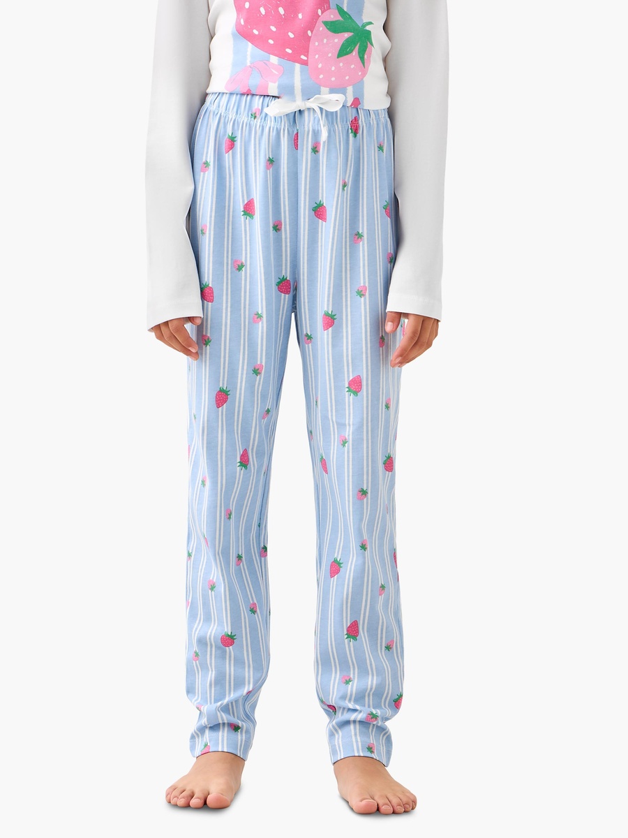 Cotton Round Neck Long Sleeves Pyjama Set with Strawberry Print