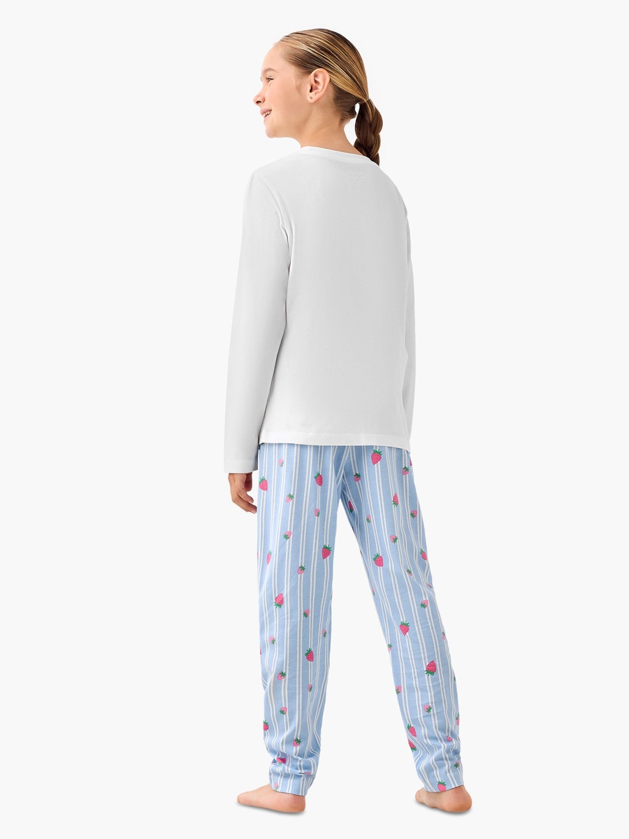 Cotton Round Neck Long Sleeves Pyjama Set with Strawberry Print