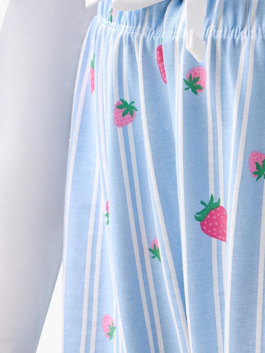 Cotton Round Neck Long Sleeves Pyjama Set with Strawberry Print
