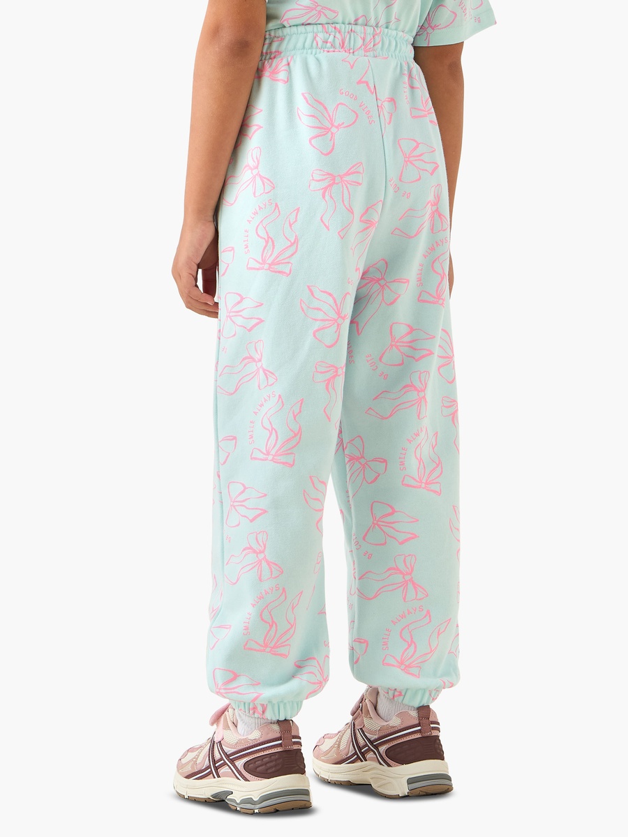 Elasticated Drawstring Waist Joggers with Bow Print