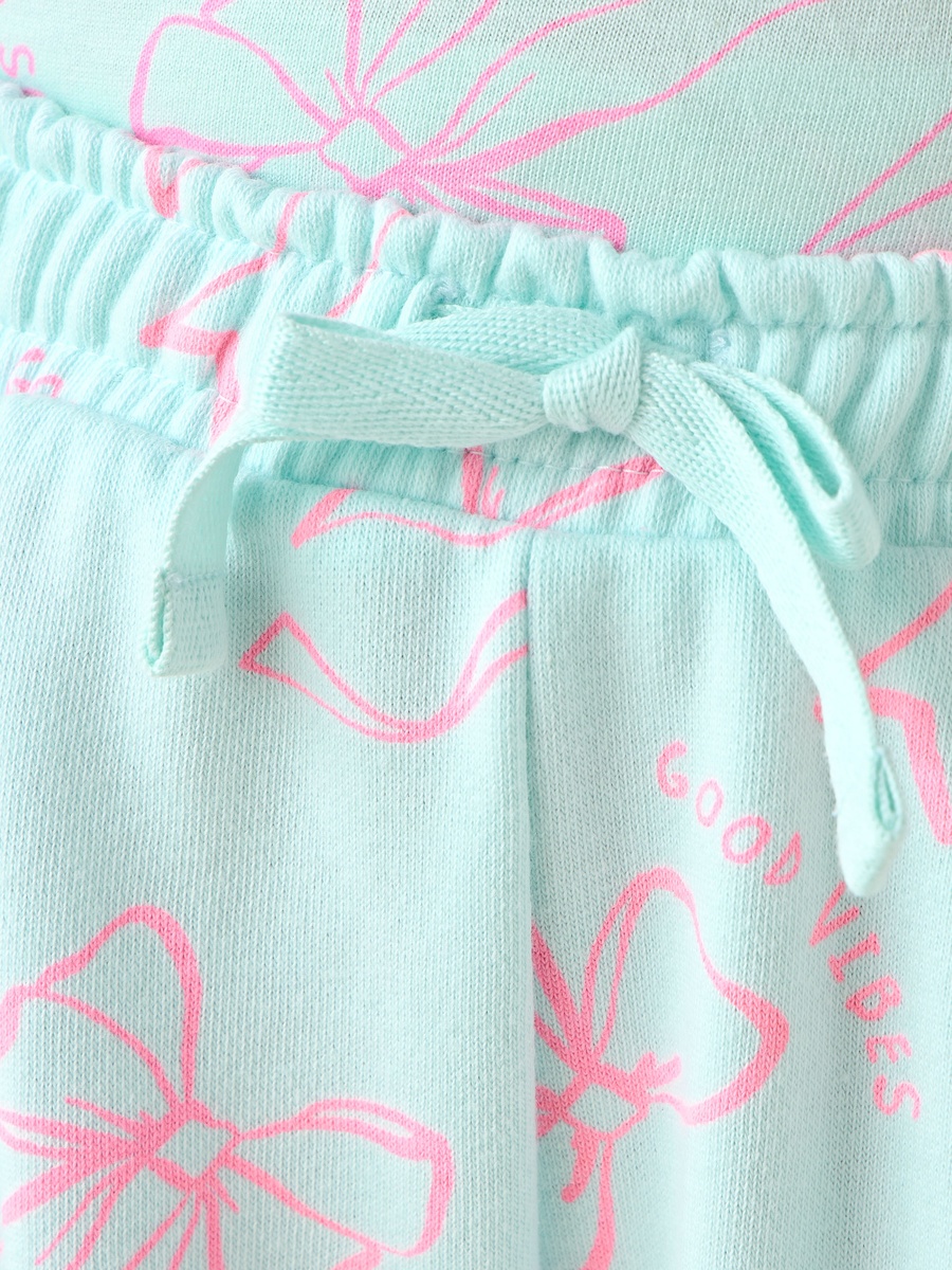 Elasticated Drawstring Waist Joggers with Bow Print