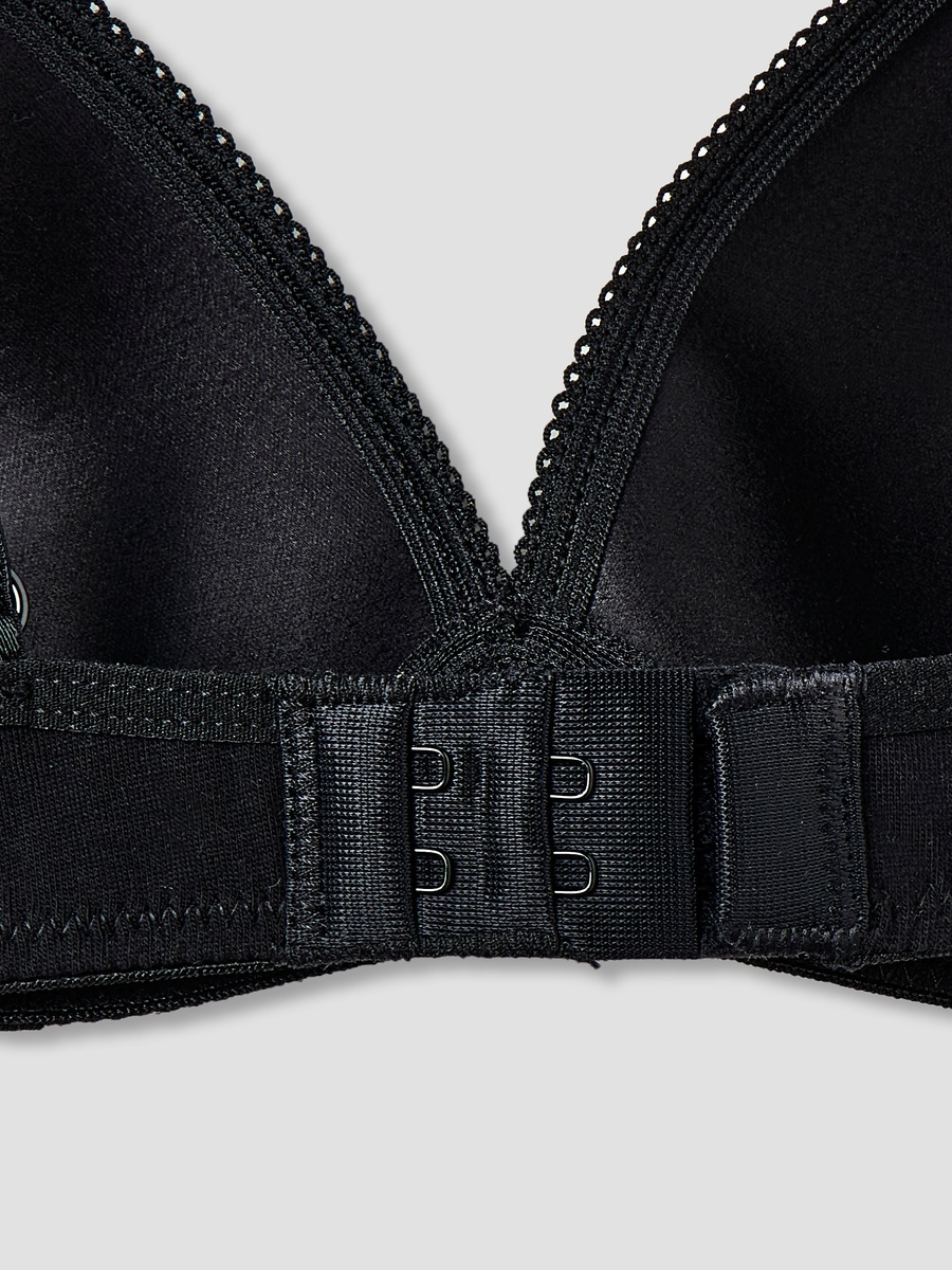 Solid Plunge Bra with Lace Detail and Adjustable Strap - Set of 2
