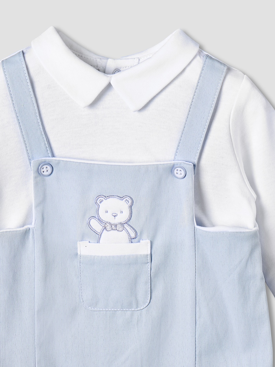 Cotton Collared Long Sleeves Sleepsuit with Embroidery