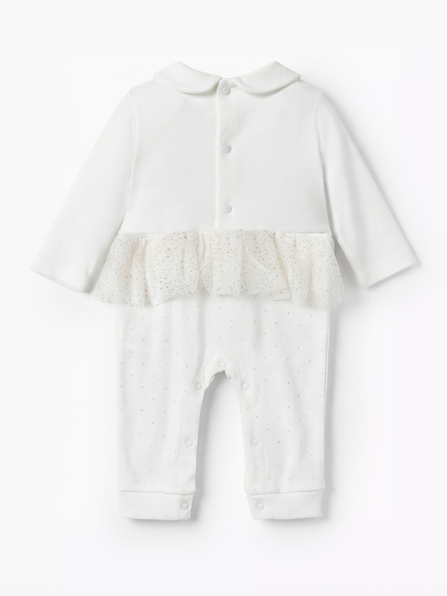 Cotton Peter Pan Collar Sleepsuit with Swan Embroidery