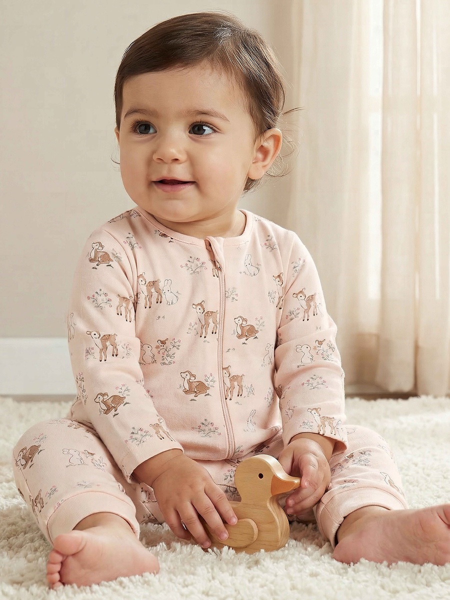 Cotton Long Sleeves Sleepsuit with Deer Print