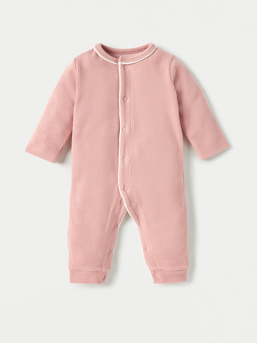 Ribbed Open Feet Sleepsuit with Button Closure