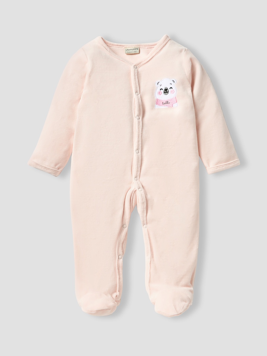 V Neck Sleepsuit with Long Sleeves and Snap Button Closure